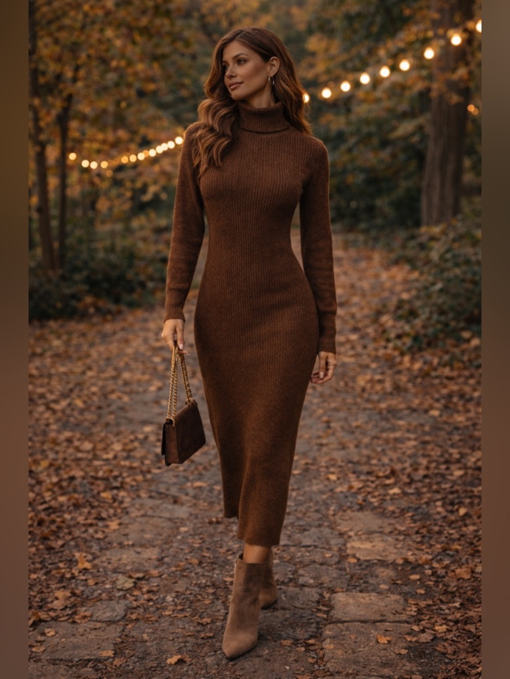 Savannah Morrow Gigi Knit Turtleneck Maxi Dress Brown S NWT